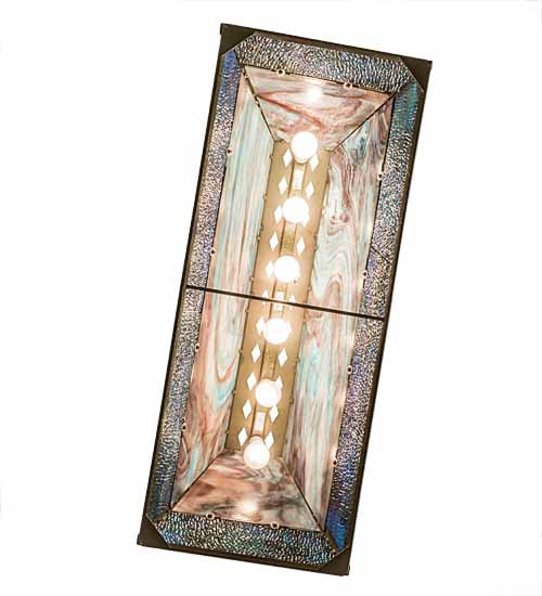Meyda Lighting Trout & Fisherman 196601 42" 6-Light Weathered Brass Island Pendant Light With Orange & Blue Shade Glass