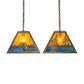 Meyda Lighting Trout & Fisherman 42" 6-Light Antique Copper Island Pendant Light With Amber Mica & Blue Shade Glass