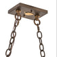 Meyda Lighting Trout & Fisherman 42" 6-Light Antique Copper Island Pendant Light With Amber Mica & Blue Shade Glass