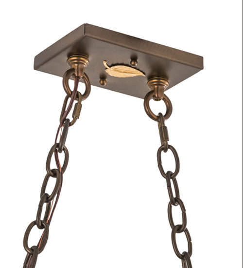 Meyda Lighting Trout & Fisherman 42" 6-Light Antique Copper Island Pendant Light With Amber Mica & Blue Shade Glass