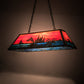 Meyda Lighting Trout & Fisherman 42" 6-Light Weathered Brass Island Pendant Light With Orange & Blue Shade Glass