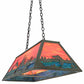 Meyda Lighting Trout & Fisherman 42" 6-Light Weathered Brass Island Pendant Light With Orange & Blue Shade Glass