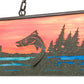Meyda Lighting Trout & Fisherman 42" 6-Light Weathered Brass Island Pendant Light With Orange & Blue Shade Glass