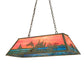Meyda Lighting Trout & Fisherman 42" 6-Light Weathered Brass Island Pendant Light With Orange & Blue Shade Glass
