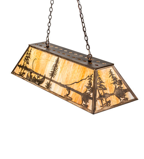 Meyda Lighting Trout & Fisherman 48" 6-Light Antique Copper Island Pendant Light With Beige Flemish Shade Glass