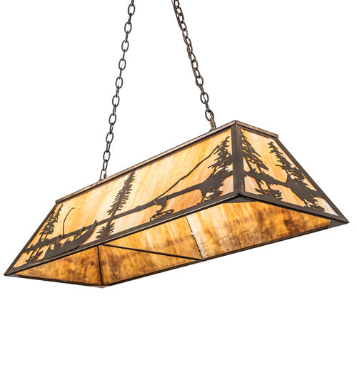 Meyda Lighting Trout & Fisherman 48" 6-Light Antique Copper Island Pendant Light With Beige Flemish Shade Glass