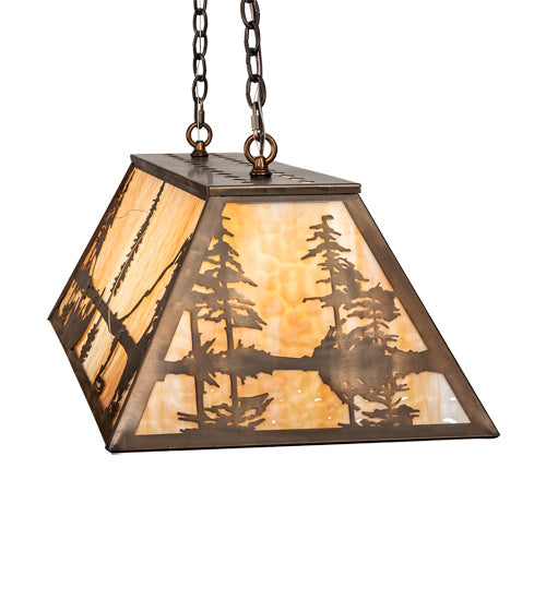 Meyda Lighting Trout & Fisherman 48" 6-Light Antique Copper Island Pendant Light With Beige Flemish Shade Glass