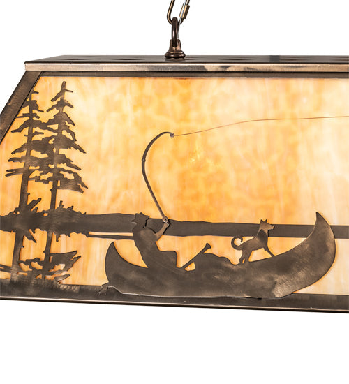 Meyda Lighting Trout & Fisherman 48" 6-Light Antique Copper Island Pendant Light With Beige Flemish Shade Glass