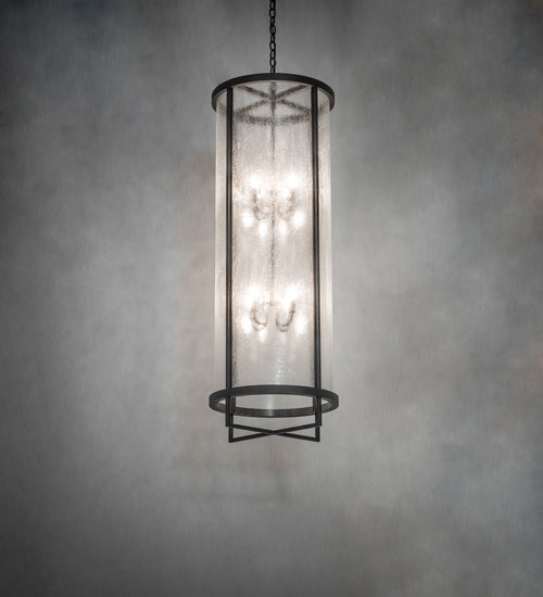 Meyda Lighting Tryon 18" 8-Light Old Wrought Iron Pendant Light With Clear Seeded Shade Glass