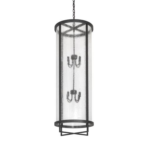 Meyda Lighting Tryon 18" 8-Light Old Wrought Iron Pendant Light With Clear Seeded Shade Glass