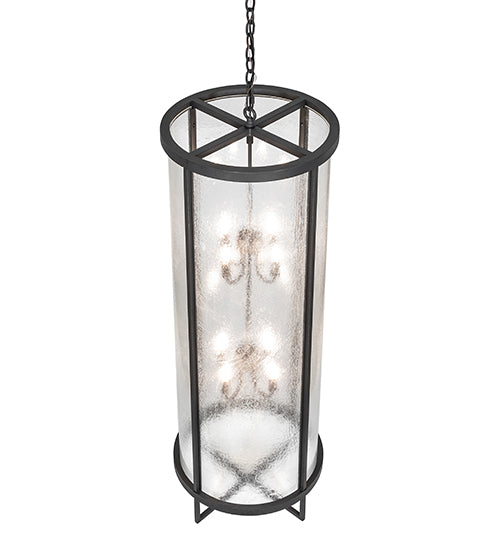 Meyda Lighting Tryon 18" 8-Light Old Wrought Iron Pendant Light With Clear Seeded Shade Glass