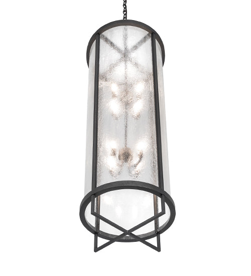 Meyda Lighting Tryon 18" 8-Light Old Wrought Iron Pendant Light With Clear Seeded Shade Glass