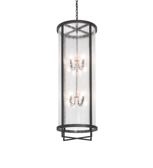 Meyda Lighting Tryon 18" 8-Light Old Wrought Iron Pendant Light With Clear Seeded Shade Glass