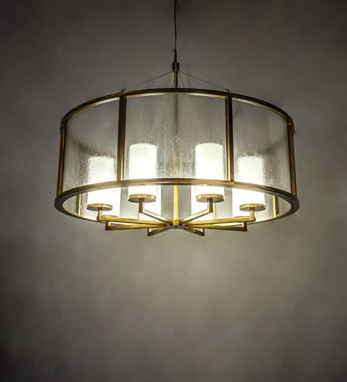 Meyda Lighting Tryon 60" LED Gold Matte Chandelier With Clear Seeded & White Shade Glass