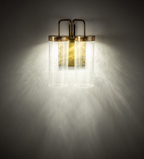 Meyda Lighting Tryon 8" 2-Light LED Gold Matte Wall Sconce With Clear Cracked Ice Shade Glass