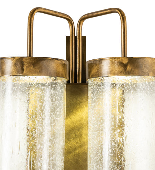 Meyda Lighting Tryon 8" 2-Light LED Gold Matte Wall Sconce With Clear Cracked Ice Shade Glass