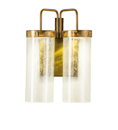 Meyda Lighting Tryon 8" 2-Light LED Gold Matte Wall Sconce With Clear Cracked Ice Shade Glass