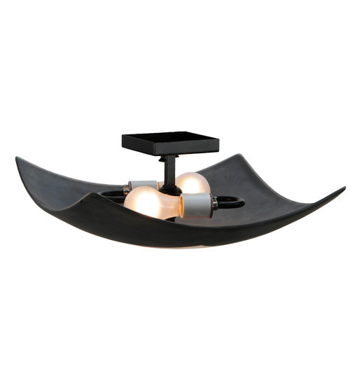 Meyda Lighting Tucano 20" 2-Light Black Flush Mount Light With Multi-Colored Fused Shade Glass