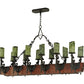 Meyda Lighting Tudor 60" 15-Light LED Wrought Iron Island Chandelier With Green Irregular Candle Top Jadestone Shade
