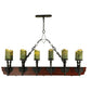 Meyda Lighting Tudor 60" 15-Light LED Wrought Iron Island Chandelier With Green Irregular Candle Top Jadestone Shade