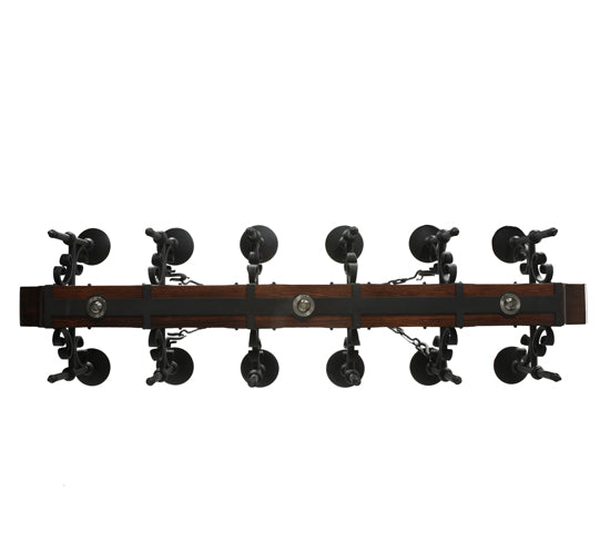 Meyda Lighting Tudor 60" 15-Light LED Wrought Iron Island Chandelier With Green Irregular Candle Top Jadestone Shade