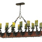 Meyda Lighting Tudor 60" 15-Light LED Wrought Iron Island Chandelier With Green Irregular Candle Top Jadestone Shade