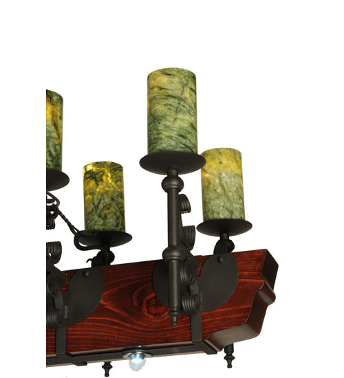 Meyda Lighting Tudor 60" 15-Light LED Wrought Iron Island Chandelier With Green Jadestone Shade