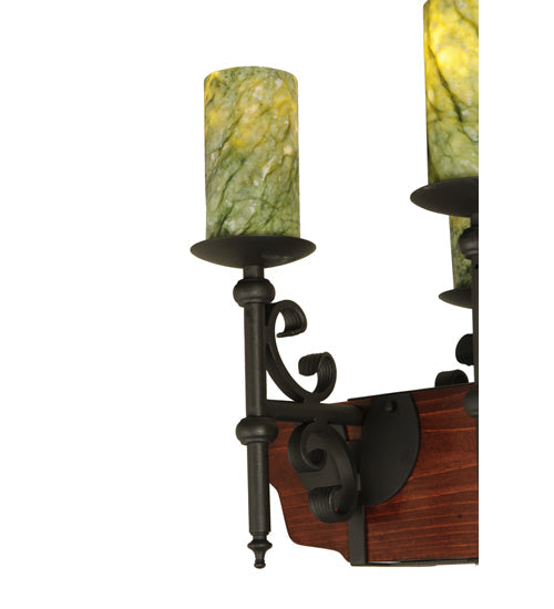 Meyda Lighting Tudor 60" 15-Light LED Wrought Iron Island Chandelier With Green Jadestone Shade