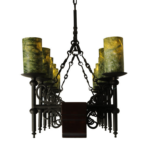 Meyda Lighting Tudor 60" 15-Light LED Wrought Iron Island Chandelier With Green Jadestone Shade
