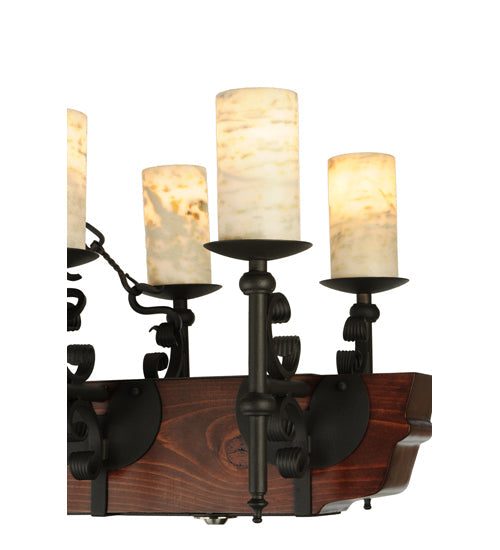 Meyda Lighting Tudor 60" 15-Light LED Wrought Iron Island Chandelier With White Jadestone Shade