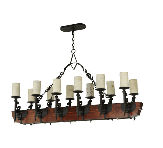 Meyda Lighting Tudor 60" 15-Light LED Wrought Iron Island Chandelier With White Jadestone Shade