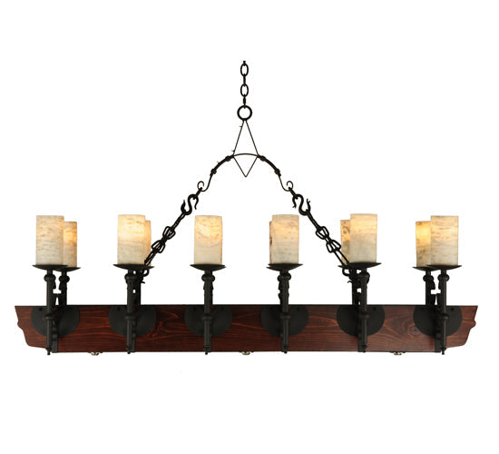 Meyda Lighting Tudor 60" 15-Light LED Wrought Iron Island Chandelier With White Jadestone Shade