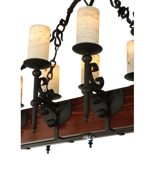 Meyda Lighting Tudor 60" 15-Light LED Wrought Iron Island Chandelier With White Jadestone Shade
