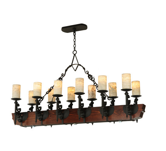 Meyda Lighting Tudor 60" 15-Light LED Wrought Iron Island Chandelier With White Jadestone Shade