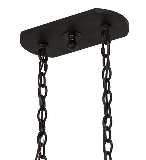 Meyda Lighting Tudor 60" 15-Light Natural Wood & Wrought Iron Island Chandelier With Light Green Jadestone Shade