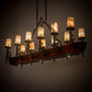 Meyda Lighting Tudor 60" 15-Light Natural Wood & Wrought Iron Island Chandelier With Light Green Jadestone Shade
