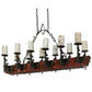 Meyda Lighting Tudor 60" 15-Light Natural Wood & Wrought Iron Island Chandelier With Light Green Jadestone Shade