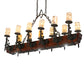 Meyda Lighting Tudor 60" 15-Light Natural Wood & Wrought Iron Island Chandelier With Light Green Jadestone Shade