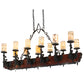 Meyda Lighting Tudor 60" 15-Light Natural Wood & Wrought Iron Island Chandelier With Light Green Jadestone Shade