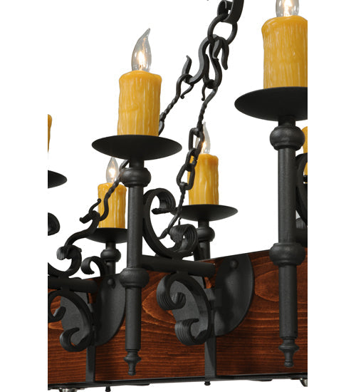 Meyda Lighting Tudor 60" 15-Light Wrought Iron Chandelier With Amber Faux Candlelight