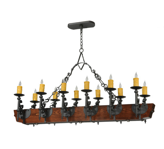 Meyda Lighting Tudor 60" 15-Light Wrought Iron Chandelier With Amber Faux Candlelight