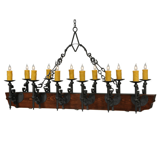 Meyda Lighting Tudor 60" 15-Light Wrought Iron Chandelier With Amber Faux Candlelight