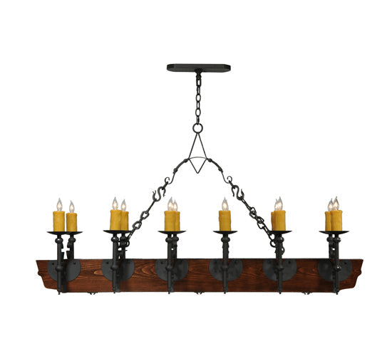 Meyda Lighting Tudor 60" 15-Light Wrought Iron Chandelier With Amber Faux Candlelight