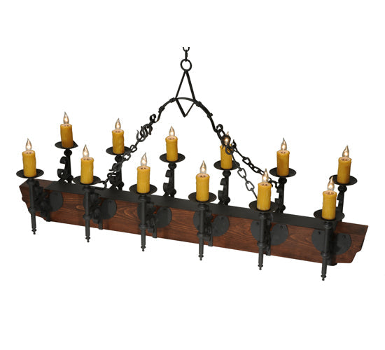 Meyda Lighting Tudor 60" 15-Light Wrought Iron Chandelier With Amber Faux Candlelight