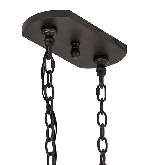 Meyda Lighting Tudor 60" 15-Light Wrought Iron & Wood Grain Island Chandelier With Amber Faux Candlelight