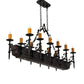 Meyda Lighting Tudor 60" 15-Light Wrought Iron & Wood Grain Island Chandelier With Amber Faux Candlelight
