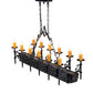 Meyda Lighting Tudor 60" 15-Light Wrought Iron & Wood Grain Island Chandelier With Amber Faux Candlelight