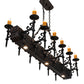 Meyda Lighting Tudor 60" 15-Light Wrought Iron & Wood Grain Island Chandelier With Amber Faux Candlelight