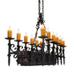 Meyda Lighting Tudor 60" 15-Light Wrought Iron & Wood Grain Island Chandelier With Amber Faux Candlelight