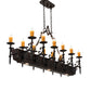 Meyda Lighting Tudor 60" 15-Light Wrought Iron & Wood Grain Island Chandelier With Amber Faux Candlelight